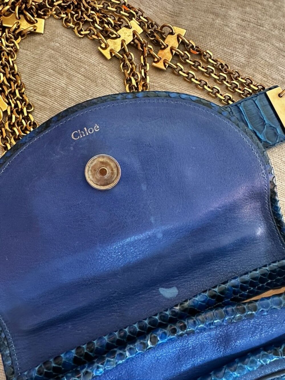 CHLOE | Extremely Rare Chloé Snakeskin Triple Chain Crossbody Bag in Royal Blue - Picture 7 of 13
